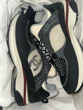 CHANEL Black, White and Gray Mixed-Material Runner Sneakers